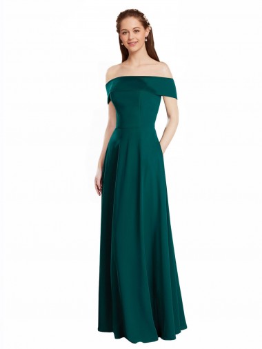 Online Jagdgrün A-Linien Off-Schulter Chiffon Lange Brautjungfernkleider