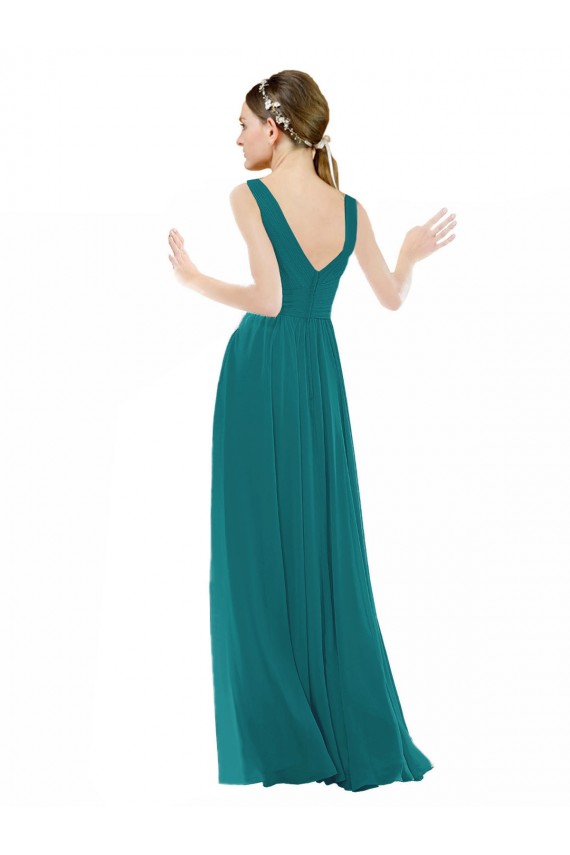 Online Jagdgrün A-Linien V-Ausschnitt Chiffon Lange Brautjungfernkleider