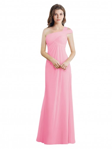 Online Kaum Rosa A-Linien Eine-Schulter Chiffon Lange Brautjungfernkleider