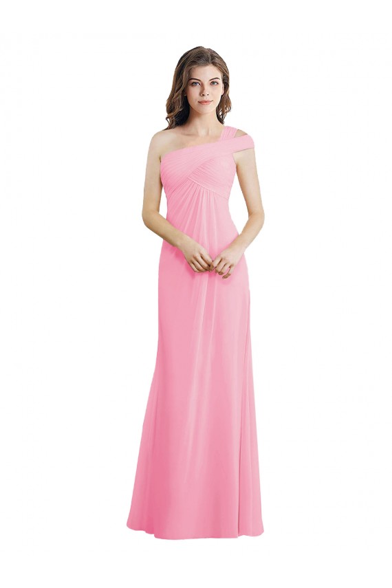 Online Kaum Rosa A-Linien Eine-Schulter Chiffon Lange Brautjungfernkleider