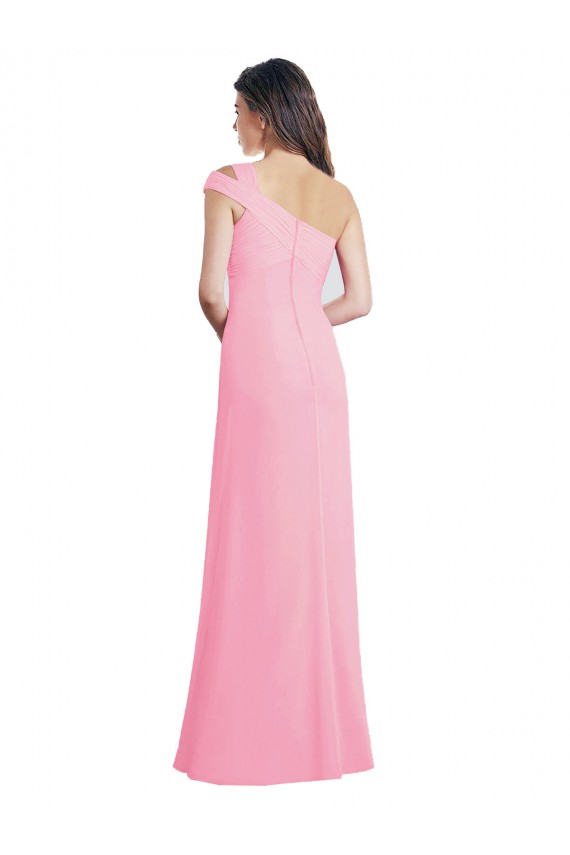 Online Kaum Rosa A-Linien Eine-Schulter Chiffon Lange Brautjungfernkleider