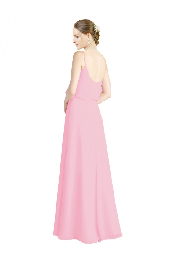 Online Kaum Rosa A-Linien Spaghetti-Träger Chiffon Lange Brautjungfernkleider