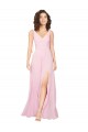 Online Kaum Rosa A-Linien V-Ausschnitt Chiffon Lange Brautjungfernkleider