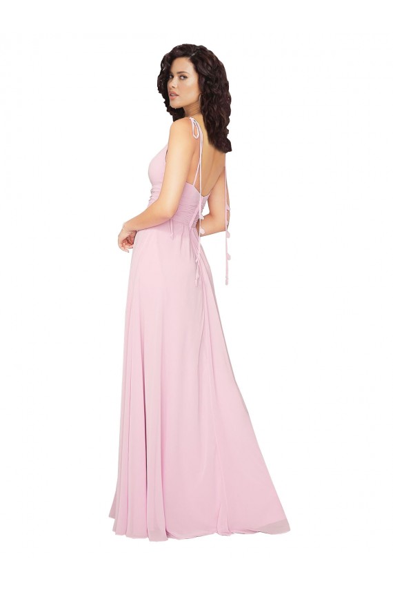 Online Kaum Rosa A-Linien V-Ausschnitt Chiffon Lange Brautjungfernkleider