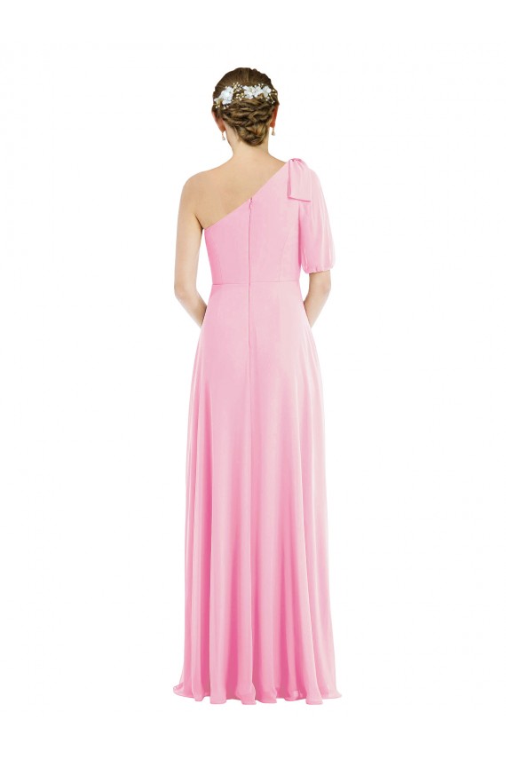Online Kaum Rosa Trompete Eine-Schulter Chiffon Lange Brautjungfernkleider