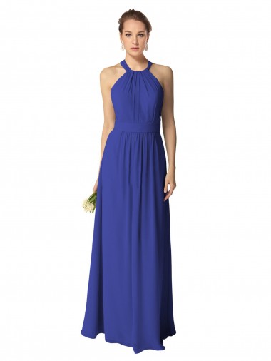 Online Königsblau A-Linien Neckholder Chiffon Lange Brautjungfernkleider