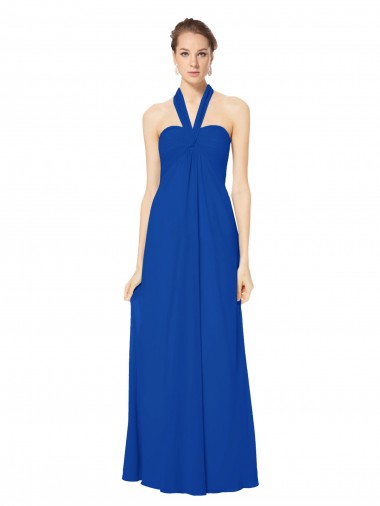 Online Königsblau A-Linien Neckholder Chiffon Lange Brautjungfernkleider