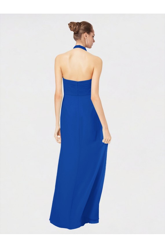 Online Königsblau A-Linien Neckholder Chiffon Lange Brautjungfernkleider