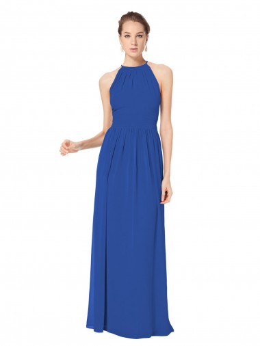 Online Königsblau A-Linien Neckholder Chiffon Lange Brautjungfernkleider