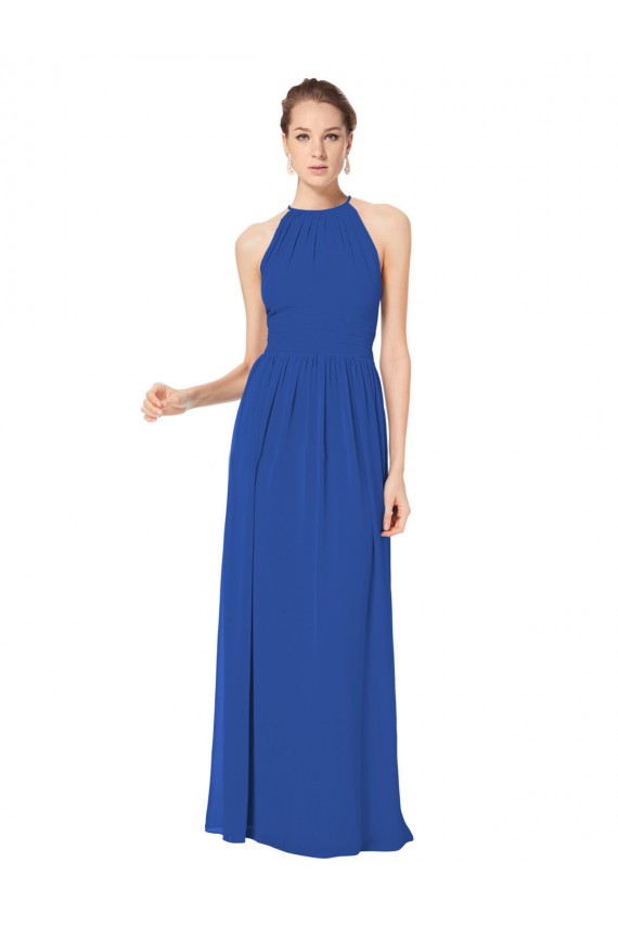 Online Königsblau A-Linien Neckholder Chiffon Lange Brautjungfernkleider