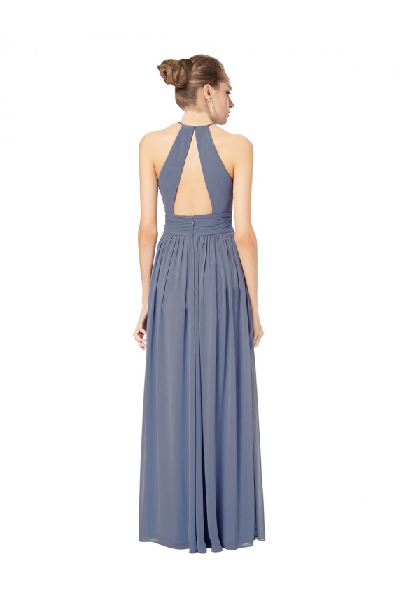 Online Königsblau A-Linien Neckholder Chiffon Lange Brautjungfernkleider