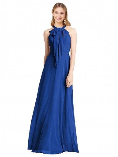 Online Königsblau A-Linien Neckholder Chiffon Lange Brautjungfernkleider