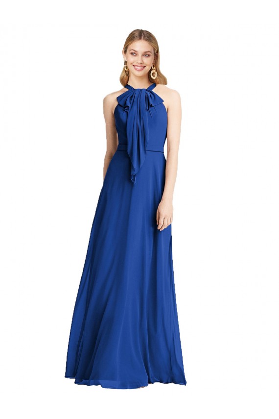 Online Königsblau A-Linien Neckholder Chiffon Lange Brautjungfernkleider