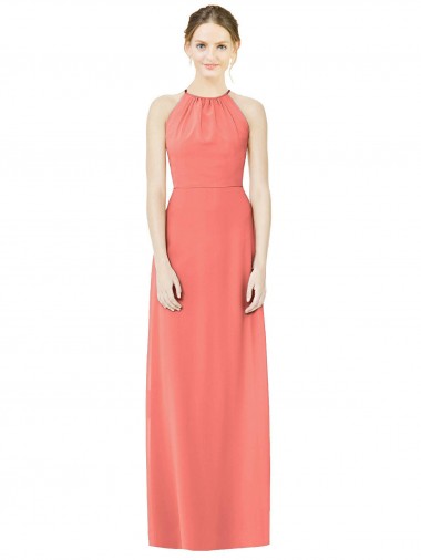 Online Koralle A-Linien Neckholder Chiffon Lange Brautjungfernkleider