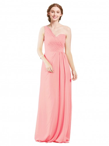 Online Lachs A-Linien Eine-Schulter Chiffon Lange Brautjungfernkleider