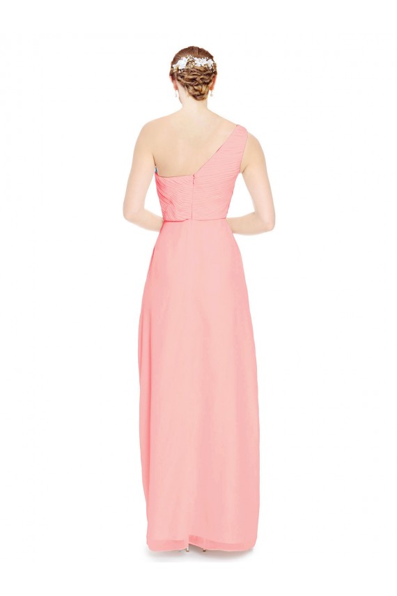 Online Lachs A-Linien Eine-Schulter Chiffon Lange Brautjungfernkleider