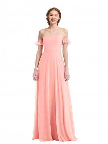 Online Lachs A-Linien Off-Schulter Chiffon Lange Brautjungfernkleider