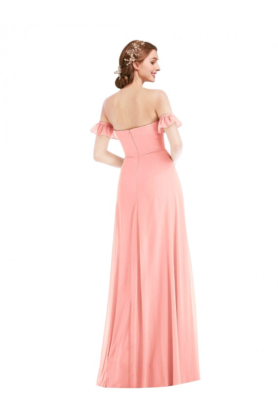 Online Lachs A-Linien Off-Schulter Chiffon Lange Brautjungfernkleider
