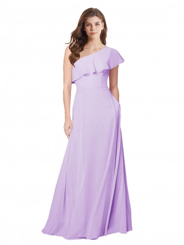 Online Lila A-Linien Eine-Schulter Chiffon Lange Brautjungfernkleider