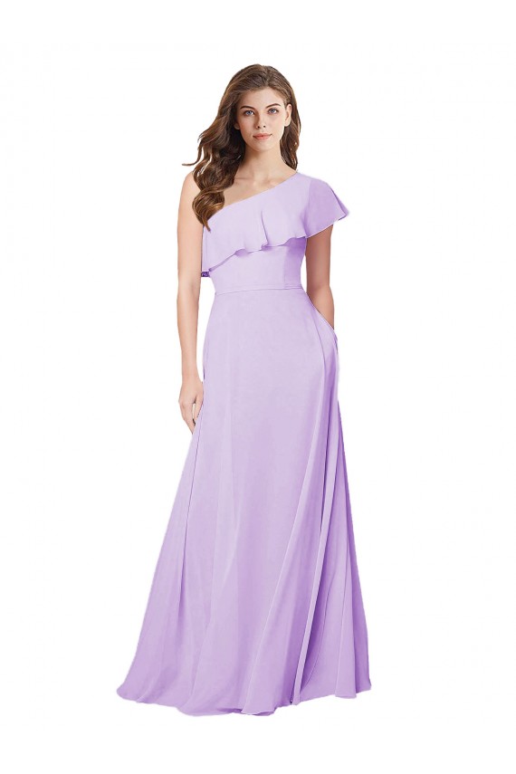Online Lila A-Linien Eine-Schulter Chiffon Lange Brautjungfernkleider