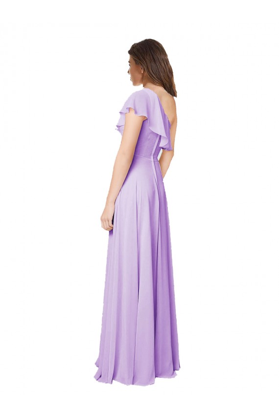 Online Lila A-Linien Eine-Schulter Chiffon Lange Brautjungfernkleider