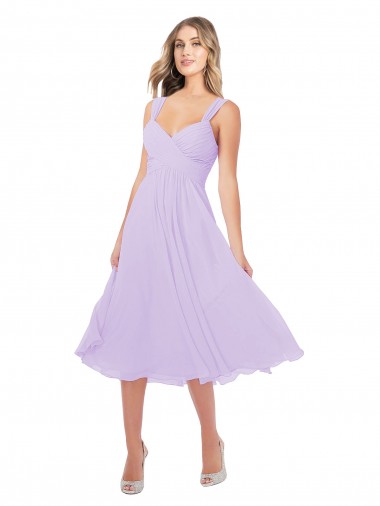 Online Lila A-Linien Midi Chiffon Kurze Brautjungfernkleider / Cocktailkleider / Heimkehr Kleider
