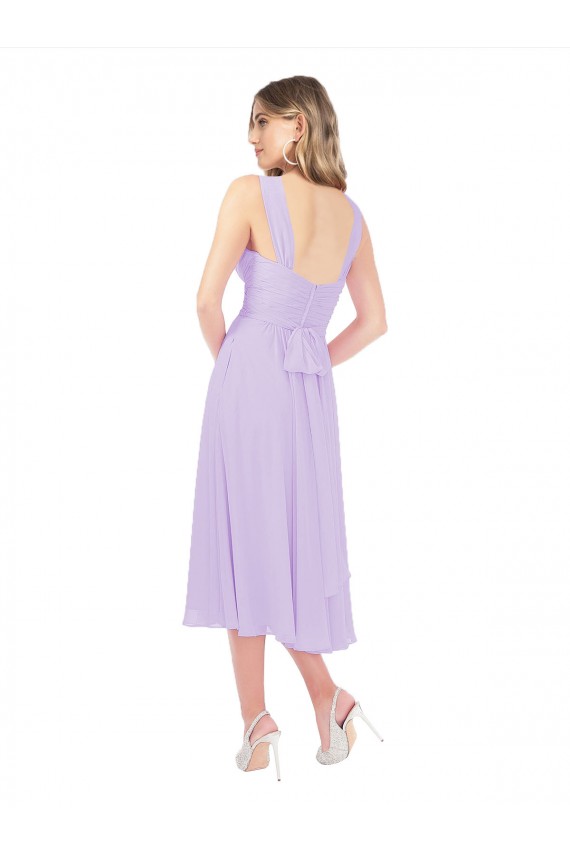 Online Lila A-Linien Midi Chiffon Kurze Brautjungfernkleider / Cocktailkleider / Heimkehr Kleider
