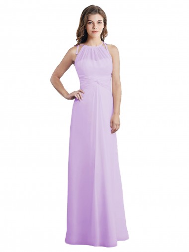 Online Lila A-Linien Neckholder Chiffon Lange Brautjungfernkleider