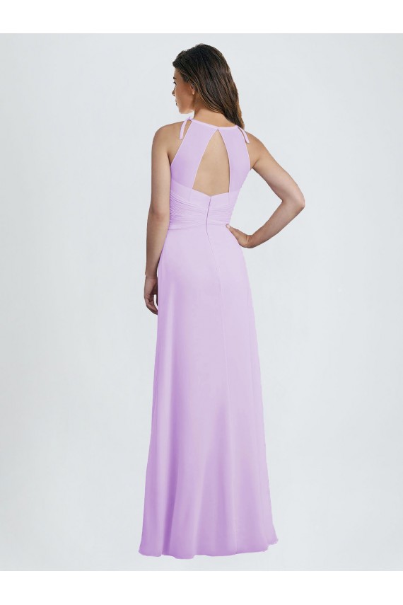 Online Lila A-Linien Neckholder Chiffon Lange Brautjungfernkleider
