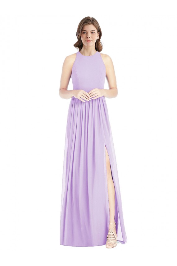 Online Lila A-Linien Neckholder Chiffon Lange Brautjungfernkleider