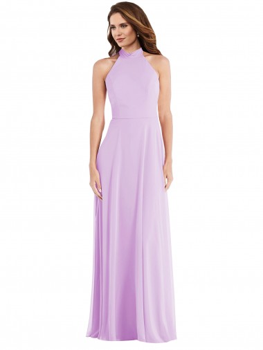 Online Lila A-Linien Neckholder Chiffon Lange Brautjungfernkleider
