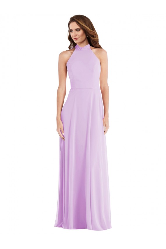 Online Lila A-Linien Neckholder Chiffon Lange Brautjungfernkleider