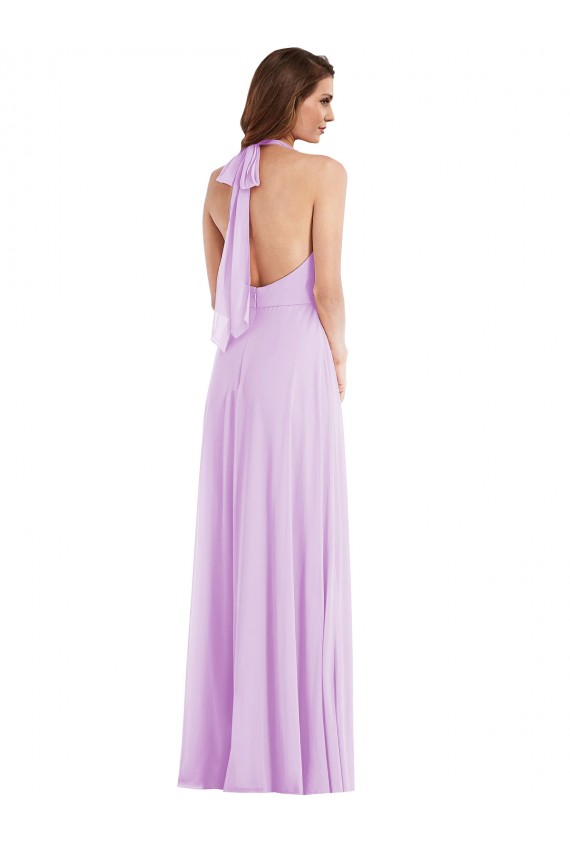 Online Lila A-Linien Neckholder Chiffon Lange Brautjungfernkleider