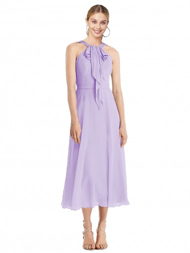 Online Lila A-Linien Neckholder Wadenlang Chiffon Kurze Brautjungfernkleider / Cocktailkleider