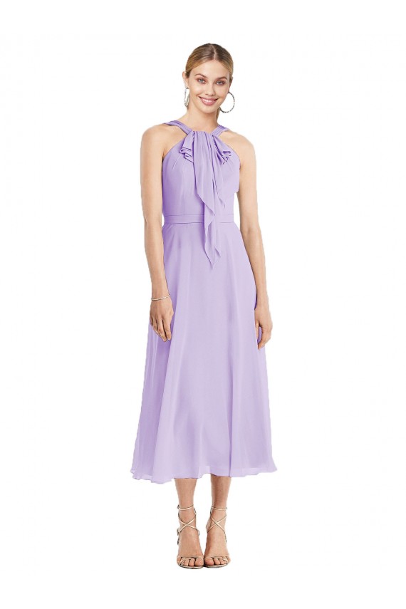 Online Lila A-Linien Neckholder Wadenlang Chiffon Kurze Brautjungfernkleider / Cocktailkleider