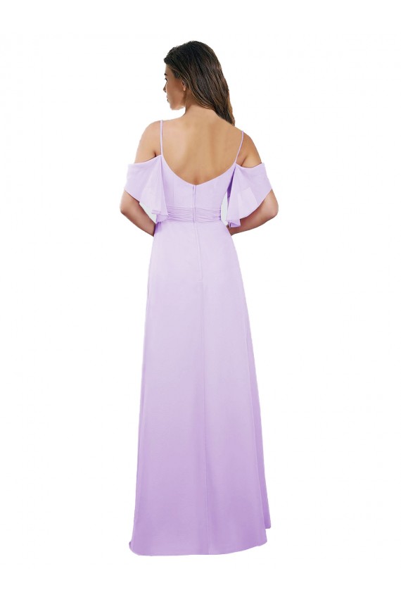 Online Lila A-Linien Off-Schulter Spaghetti-Träger Chiffon Lange Brautjungfernkleider