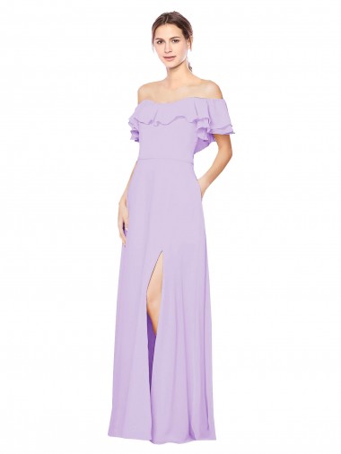 Online Lila A-Linien Off-Schulter Trägerlos Chiffon Lange Brautjungfernkleider