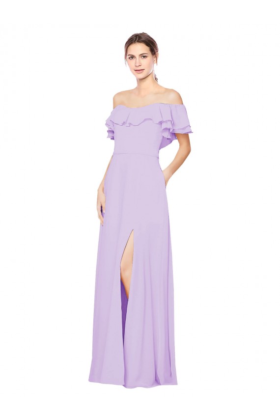 Online Lila A-Linien Off-Schulter Trägerlos Chiffon Lange Brautjungfernkleider
