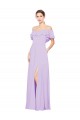 Online Lila A-Linien Off-Schulter Trägerlos Chiffon Lange Brautjungfernkleider
