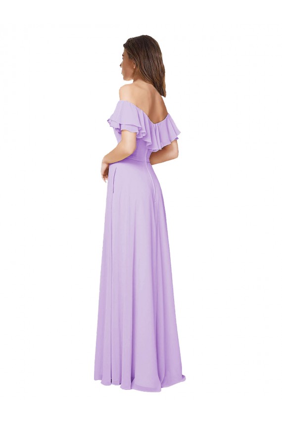 Online Lila A-Linien Off-Schulter Trägerlos Chiffon Lange Brautjungfernkleider