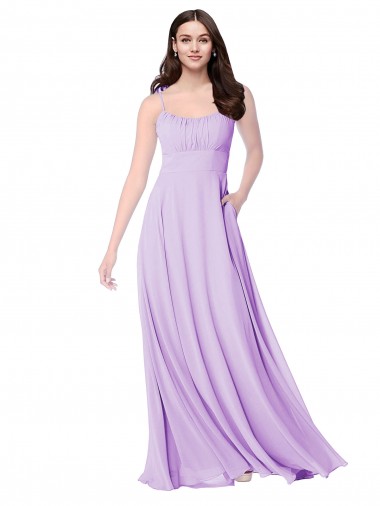 Online Lila A-Linien Scoop Chiffon Lange Brautjungfernkleider