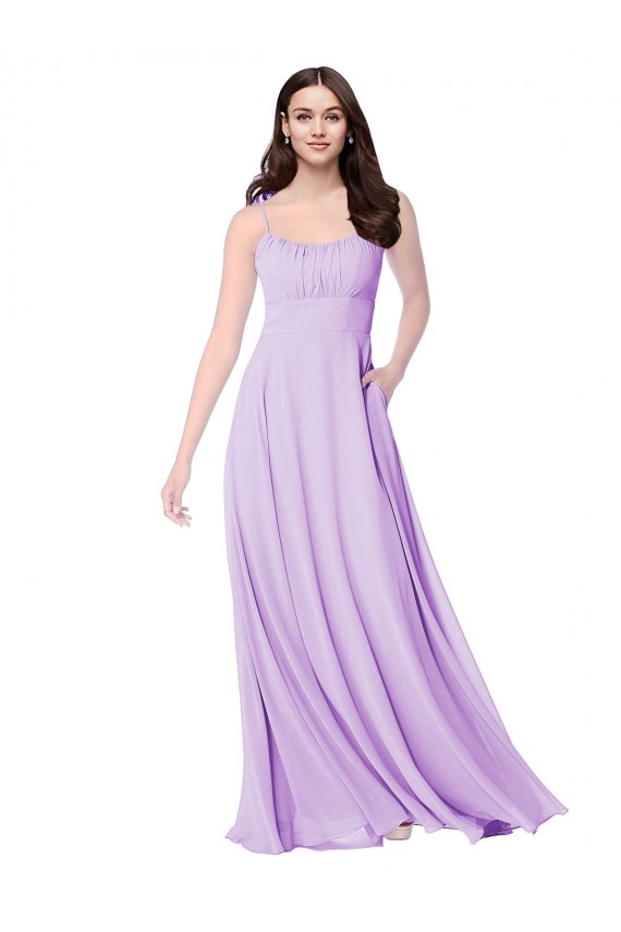 Online Lila A-Linien Scoop Chiffon Lange Brautjungfernkleider