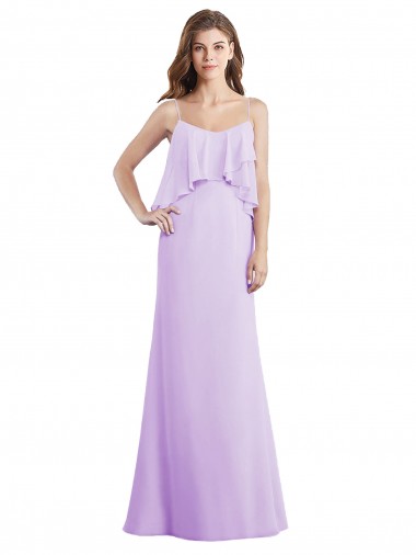 Online Lila A-Linien Spaghetti-Träger Scoop Chiffon Lange Brautjungfernkleider