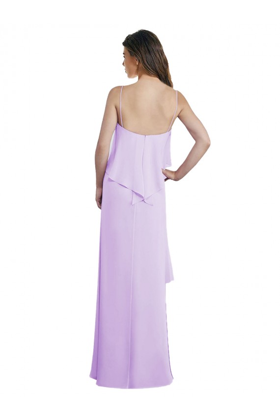 Online Lila A-Linien Spaghetti-Träger Scoop Chiffon Lange Brautjungfernkleider