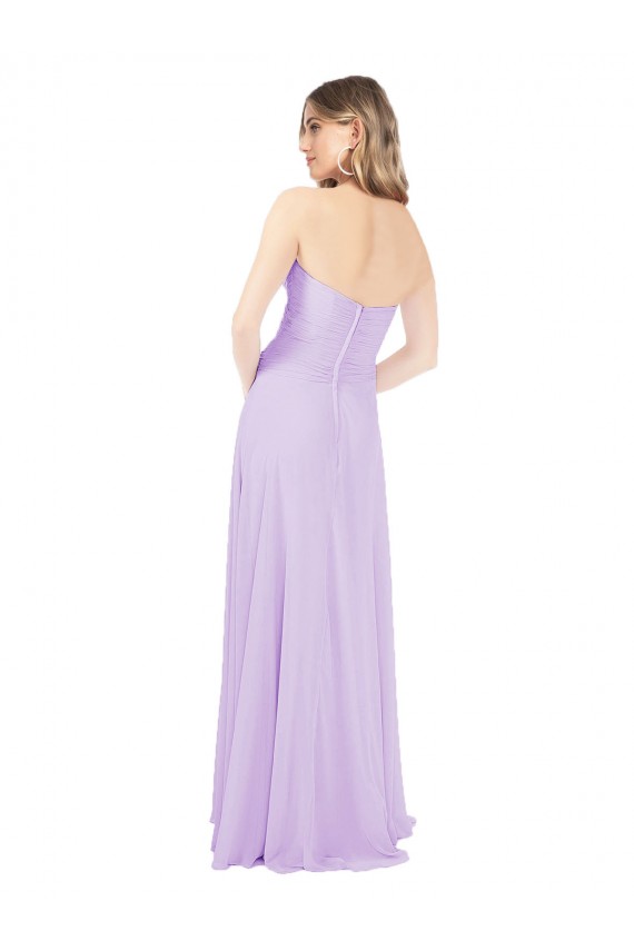 Online Lila A-Linien Trägerlos Chiffon Lange Brautjungfernkleider