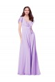 Online Lila A-Linien V-Ausschnitt Chiffon Lange Brautjungfernkleider