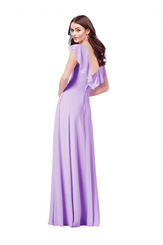 Online Lila A-Linien V-Ausschnitt Chiffon Lange Brautjungfernkleider