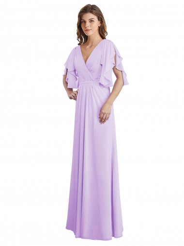 Online Lila A-Linien V-Ausschnitt Chiffon Lange Brautjungfernkleider