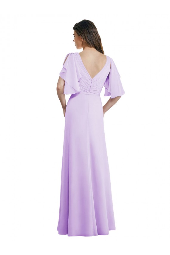 Online Lila A-Linien V-Ausschnitt Chiffon Lange Brautjungfernkleider