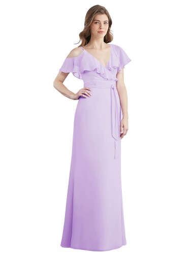 Online Lila A-Linien V-Ausschnitt Chiffon Lange Brautjungfernkleider